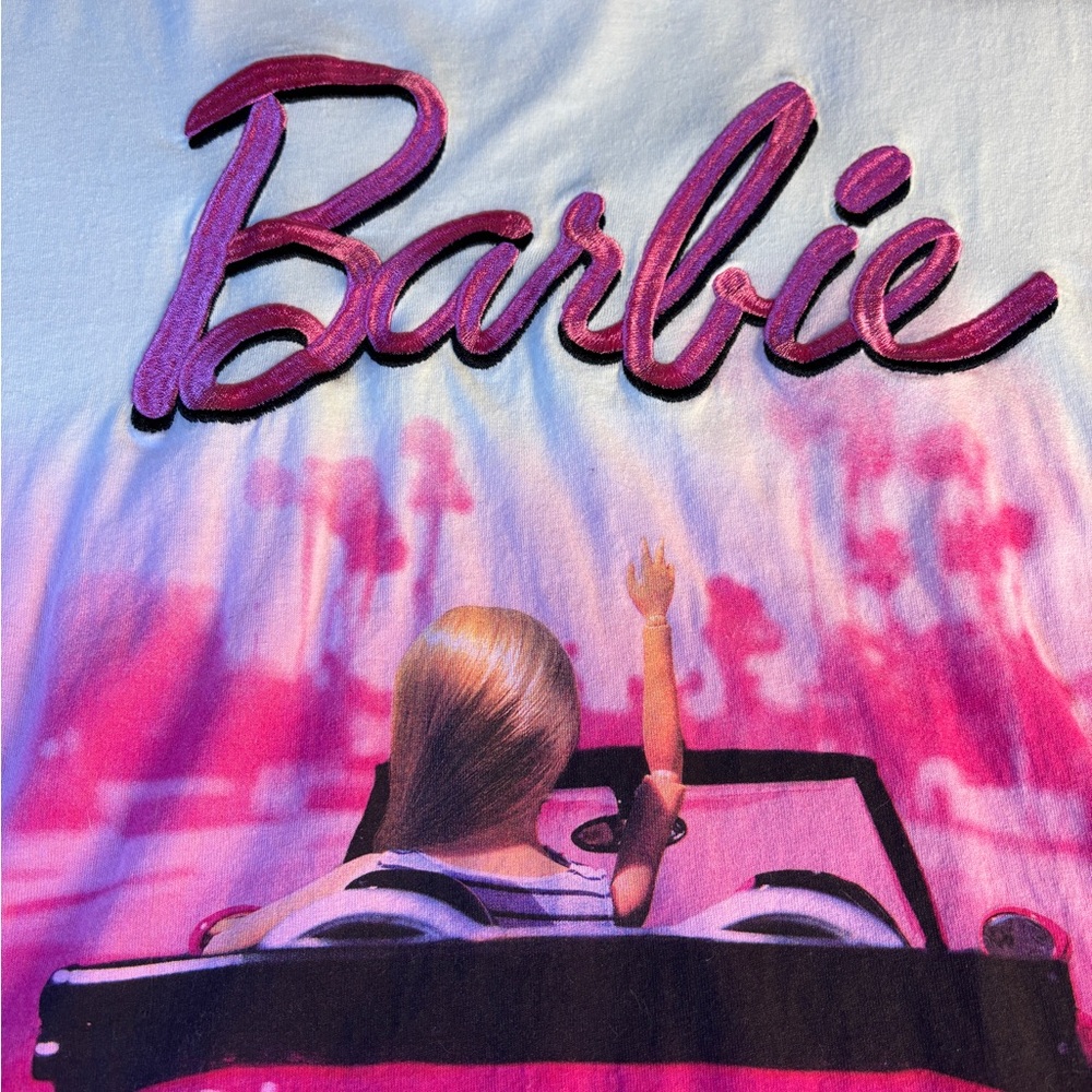 Barbie Dip Dye Pink Graphic Tee Shirt XXL Embroidered Logo Y2K Casual - Picture 4 of 6